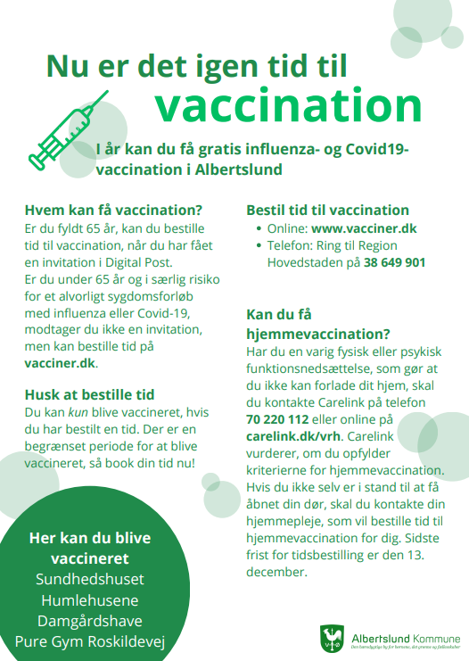 Billede af plakat med informationer om vaccination for influenza og Covid-19