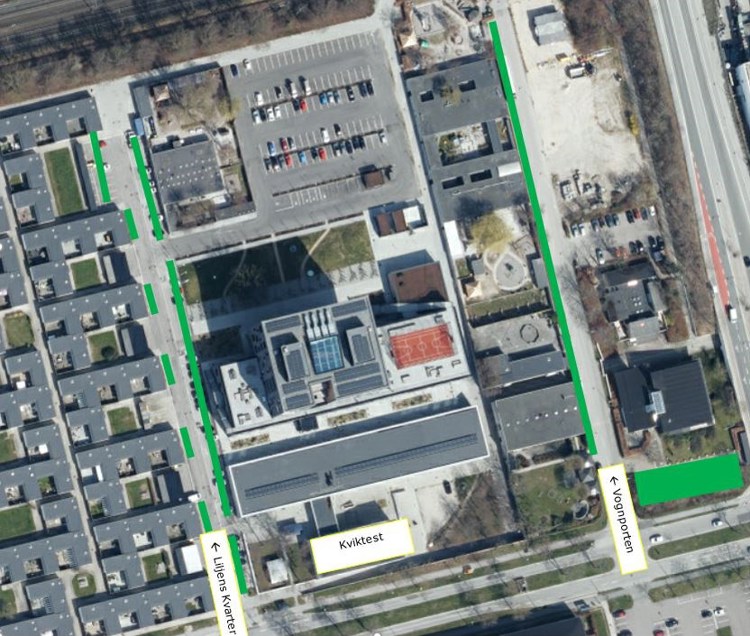 Kort over parkeringsmuligheder ved kviktest i Kongsholmcenteret